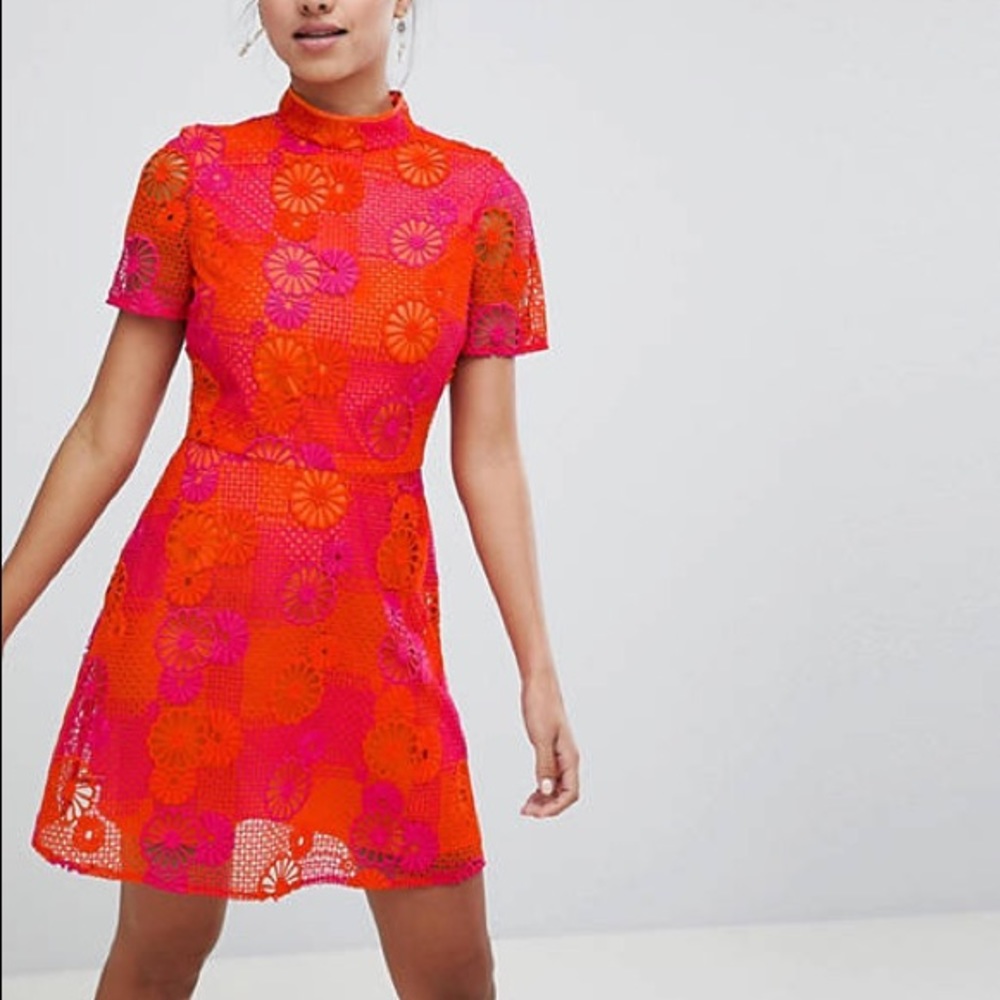 ASOS DESIGN Bright Floral Crochet Lace Mini Dress